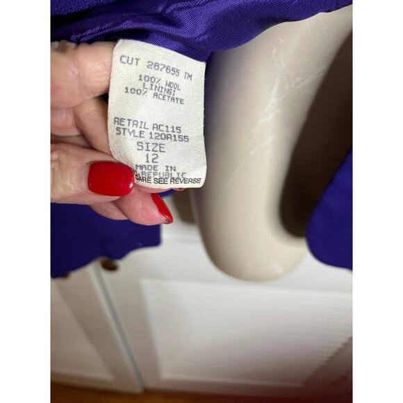 Vintage 80s Koret 100% wool royal purple blazer w velvet collar size 12 Mint - Picture 5 of 5